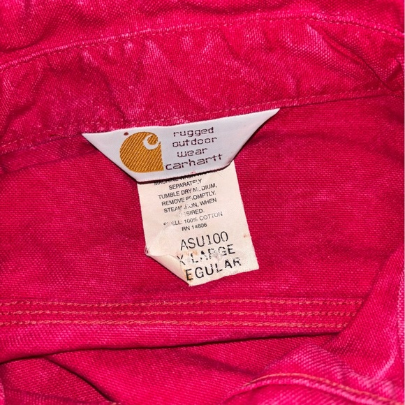 Vintage Carhartt Work Shirt Rugged Outdoor Wear XL Made In USA Chamois red Pink - Picture 3 of 7